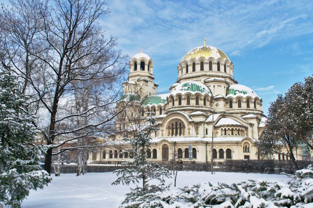 Sofia's Alexander Nevsky cathedral in the snow